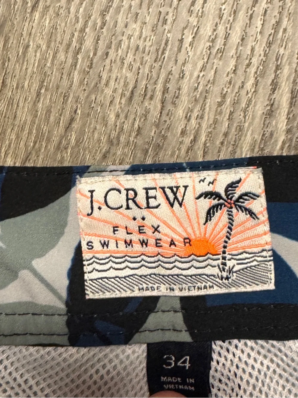 J. Crew‎ Navy, Black and White Leaf-Print Swim Trunks